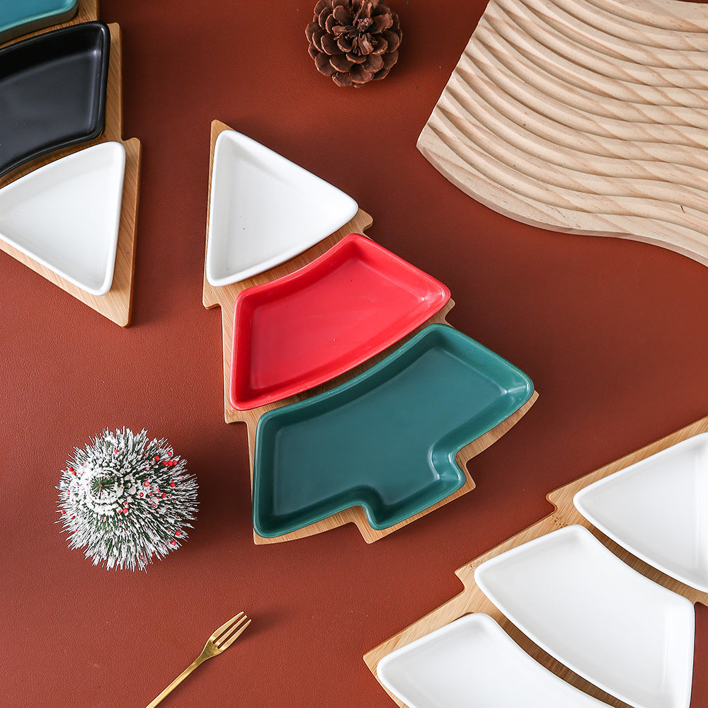Christmas-Tree Ceramic Plate for Snacks & Desserts