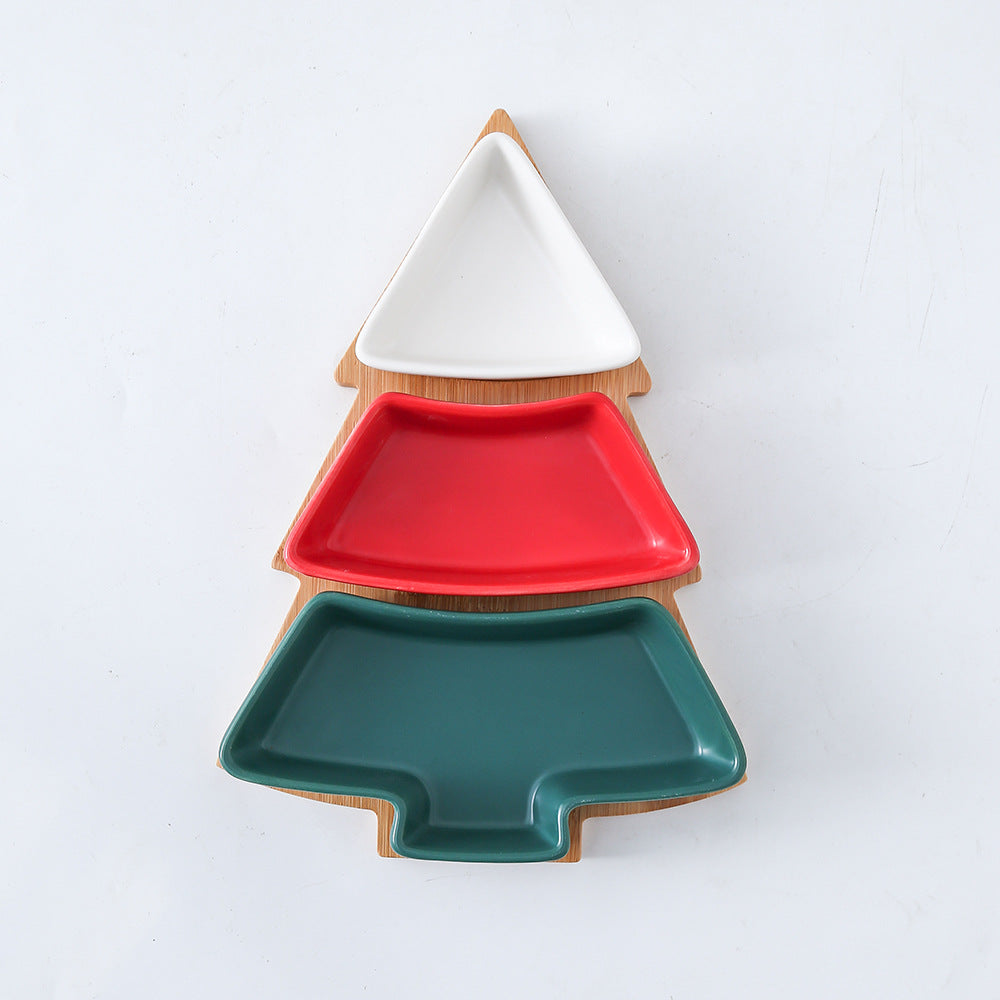 Christmas-Tree Ceramic Plate for Snacks & Desserts