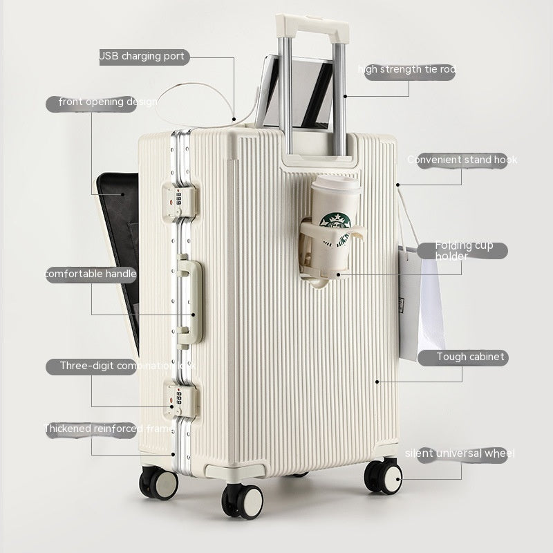 Smart Travel Companion: Front-Opening Large-Capacity Aluminum Trolley
