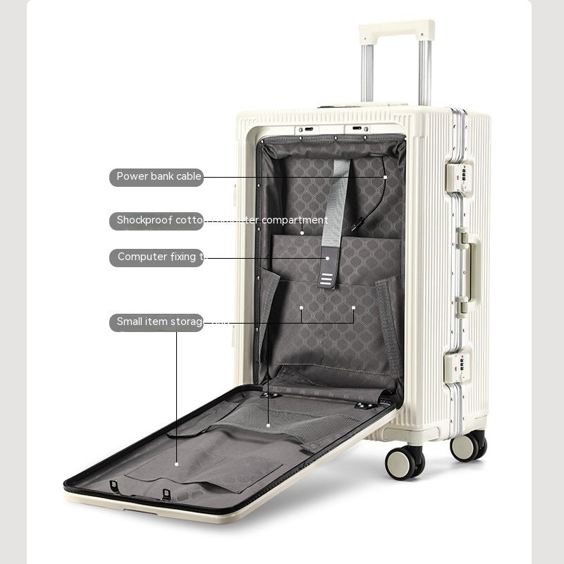 Smart Travel Companion: Front-Opening Large-Capacity Aluminum Trolley