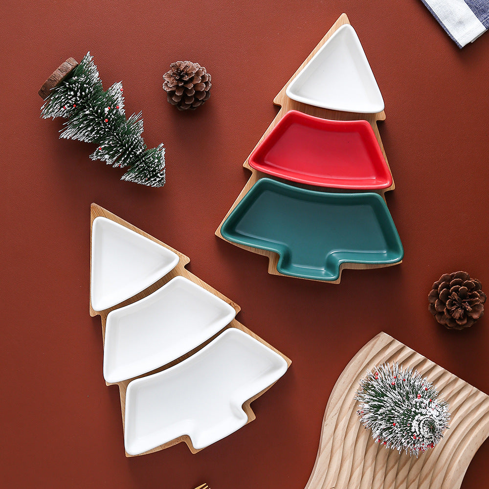 Christmas-Tree Ceramic Plate for Snacks & Desserts