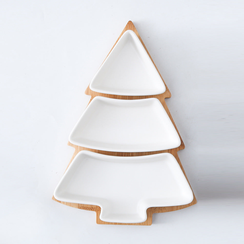 Christmas-Tree Ceramic Plate for Snacks & Desserts