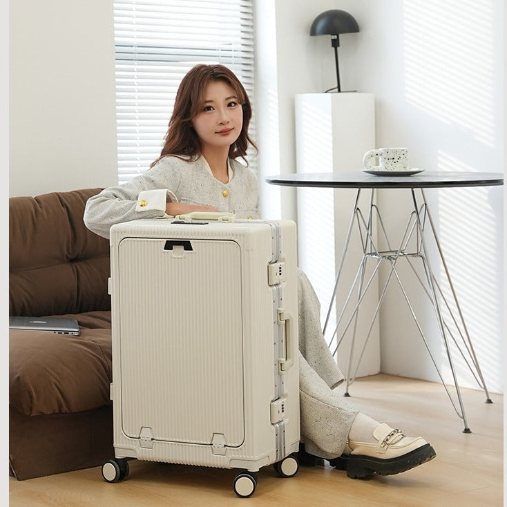 Smart Travel Companion: Front-Opening Large-Capacity Aluminum Trolley